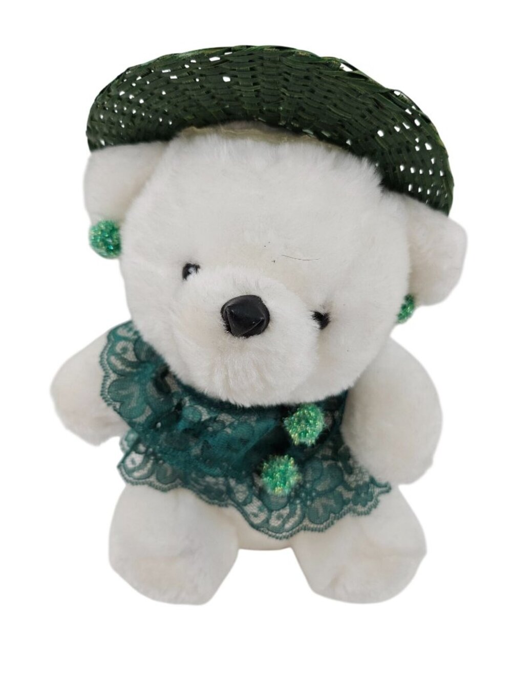Kelloggs White Green Hat Girl Stuffed Animal Teddy Bear Plush Earrings 12in